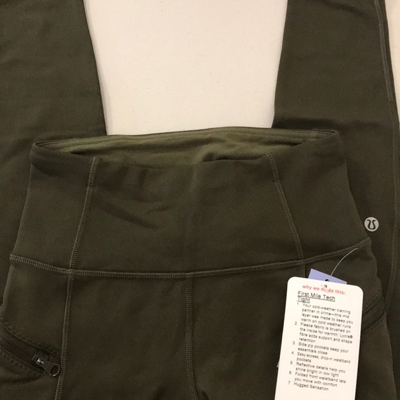 NWT MILT GREEN LULULEMON FIRST MILE TECH TIGHT - 4 - Picture 6 of 8